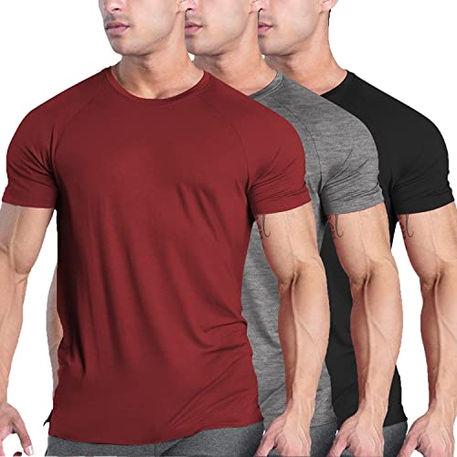 COOFANDY Men’s 3 Pack Workout T Shirts Short Sleeve Gym Bodybuilding Muscle Shirts Base Layer Fitness Tee Tops (Wine Red/Dark Grey/Black, Large) | The Storepaperoomates Retail Market - Fast Affordable Shopping