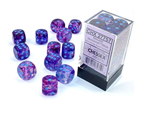 Chessex Nebula Dice Block 16mm d6 Nocturnal with Blue Luminary (12 dice)