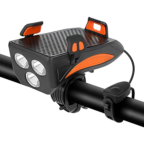 Bicycle Light, Bicycle Light with Horn and Mobile Phone Charger, 4000mAh Rechargeable Battery, 4 in 1 Handlebar Headlight with 3 Lighting Modes and 5 Sounds, Suitable for Bicycles with All Frames | The Storepaperoomates Retail Market - Fast Affordable Shopping