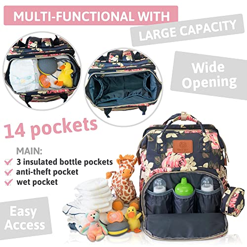 Mad for Good 3 in 1 Diaper Bag with Changing Station, Mosquito Net, Waterproof, Foldable Bassinet, Sunshade, UV Floral Design Backpack Travel for Baby boys and Girls with Pacifier Case | The Storepaperoomates Retail Market - Fast Affordable Shopping