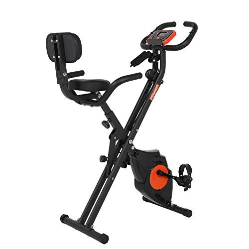 PEXMOR Adjustable Folding Exercise Bike with Heart Rate,LCD Monitor,Adjustabble Height Convertible Magnetic Upright Recumbent Bike, with Arm Bands and Leg Band (Black &orange)