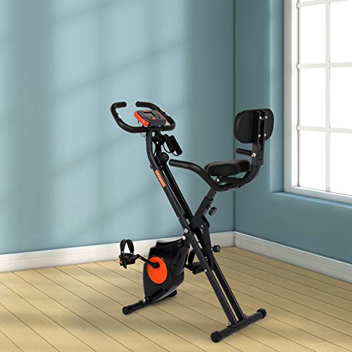 PEXMOR Adjustable Folding Exercise Bike with Heart Rate,LCD Monitor,Adjustabble Height Convertible Magnetic Upright Recumbent Bike, with Arm Bands and Leg Band (Black &orange) | The Storepaperoomates Retail Market - Fast Affordable Shopping