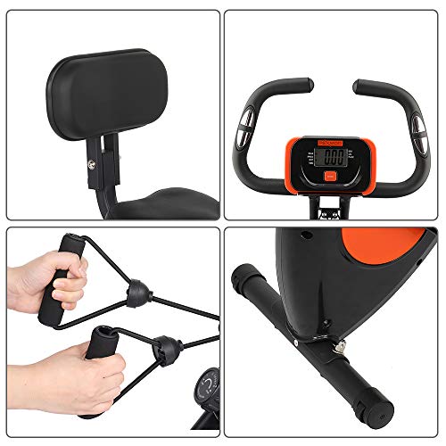 PEXMOR Adjustable Folding Exercise Bike with Heart Rate,LCD Monitor,Adjustabble Height Convertible Magnetic Upright Recumbent Bike, with Arm Bands and Leg Band (Black &orange) | The Storepaperoomates Retail Market - Fast Affordable Shopping