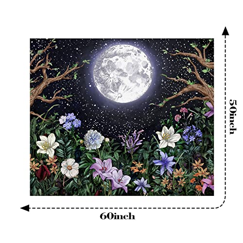 Neasow Aesthetic Moon Garden Tapestry Wall Hanging, Night Landscape with Colorful Plants Floral Tapestries for Bedroom Home Decor Multi Color 50×60 inch (130cm×150cm) | The Storepaperoomates Retail Market - Fast Affordable Shopping