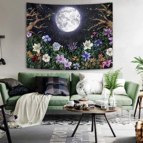 Neasow Aesthetic Moon Garden Tapestry Wall Hanging, Night Landscape with Colorful Plants Floral Tapestries for Bedroom Home Decor Multi Color 50×60 inch (130cm×150cm) | The Storepaperoomates Retail Market - Fast Affordable Shopping