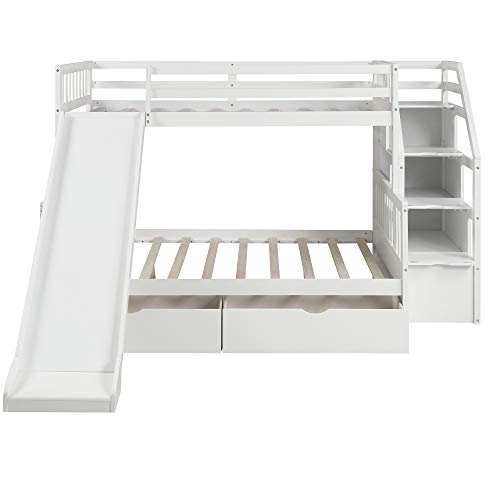 GAOWEI Twin Over Full Bunk Bed with Drawers, Storage and Slide, Multifunction Wood Loft Bed for Kids, Adults (White) | The Storepaperoomates Retail Market - Fast Affordable Shopping
