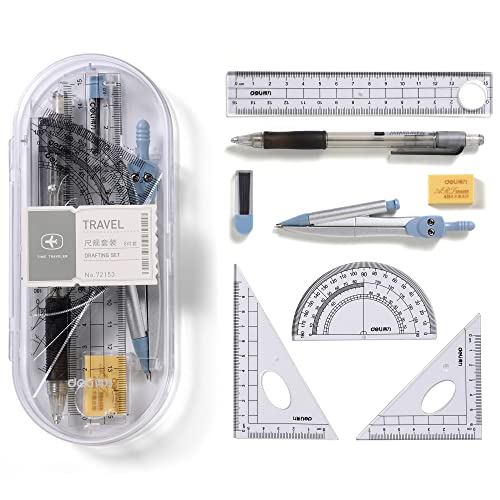 Waremew Compass Set for Geometry Math Geometry Kit 8 Pieces – Student Supplies Drawing Compass, Protractor, Rulers, Pencil Lead Refills, Pencil, Eraser for Students and Engineering Drawing | The Storepaperoomates Retail Market - Fast Affordable Shopping