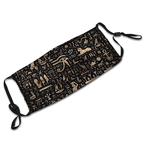 Ancient Egyptian Face Mask Reusable Balaclavas Windproof Cloth Bandana Breathable Fashion Scarves For Adult (Ancient Egyptian Hieroglyphs Black And Gold, 1 PCS) | The Storepaperoomates Retail Market - Fast Affordable Shopping