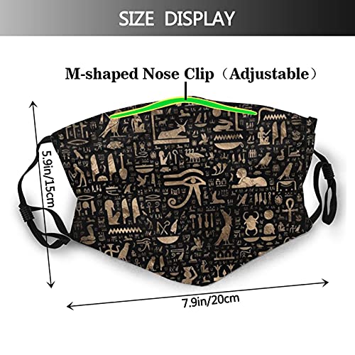 Ancient Egyptian Face Mask Reusable Balaclavas Windproof Cloth Bandana Breathable Fashion Scarves For Adult (Ancient Egyptian Hieroglyphs Black And Gold, 1 PCS) | The Storepaperoomates Retail Market - Fast Affordable Shopping