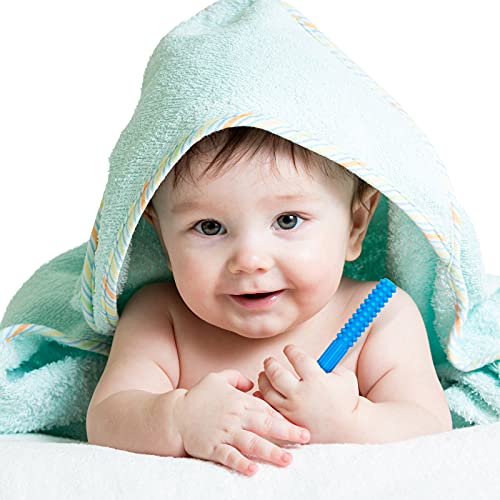 3 Pieces Teether Tube Toys Sensory Teething Tubes Hollow Teether Pipes with Safety Shield for Sensory Exploration and Teething Relief (Blue, Orange and Green) with Training Spoon and Cleaning Brush | The Storepaperoomates Retail Market - Fast Affordable Shopping