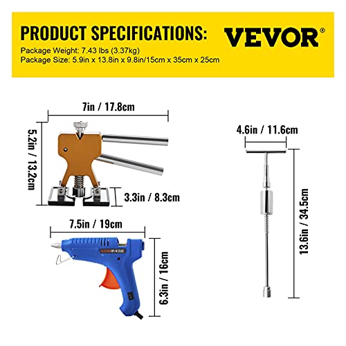 VEVOR Dent Removal Tool, 69 Pcs Paintless Dent Repair Tools, Golden Lifter Car Dent Repair Kit, Glue Puller Tabs Dent Puller Kit for Auto Dent Removal, Minor Dents, Door Dings and Hail Damage | The Storepaperoomates Retail Market - Fast Affordable Shopping
