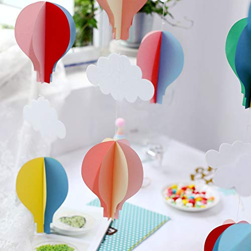 Colorful Hot Air Balloon Hanging Paper Decoration (2pack X 3.3ft),Rainbow Cloud Paper Garland Flower Party Streamers for Kids Door Decoration, Wedding Birthday Party Supplies