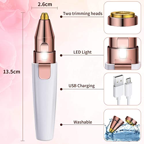 Aeruki 2 in 1 Eyebrow Trimmer & Facial Hair Removal for Women, Rechargeable 100% Painless Hair Remover Eyebrow Razor Hair Shaver for Eyebrow Nose Lips Face Armpit Body with Built-in LED Light | The Storepaperoomates Retail Market - Fast Affordable Shopping