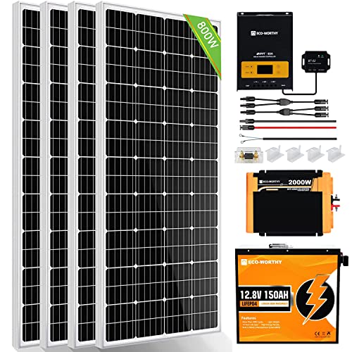 ECO-WORTHY 3.2KWH 800W Solar Panel Kit System for Home House: 4pcs 195W Solar Panels + 1pc 2000W Solar Inverter + 1pc 60A MPPT Controller + 1pc 12V 150Ah Lithium Battery | The Storepaperoomates Retail Market - Fast Affordable Shopping