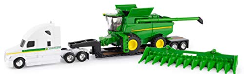 John Deere S780 Combine with Freightliner and Lowboy Trailer 1/64 Scale