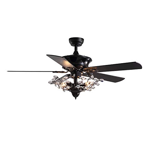 CROSSIO 50-inch Black Branches Crystal Ceiling Fan 5 Traditional Reversible Wood Blades Ceiling Fan with Crystal 3 Lights Crystal Ceiling Fan with Remote for Kitchen Dining Room Living Room | The Storepaperoomates Retail Market - Fast Affordable Shopping