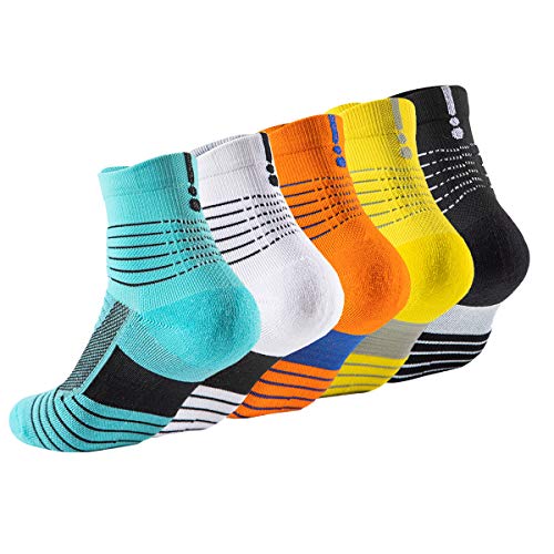 Women’s Ankle Athletic Socks Performance Cushion Compression Arch Support Outdoor Sports Thick Running Girls Socks 5 Pairs (Mulitcolor 1)