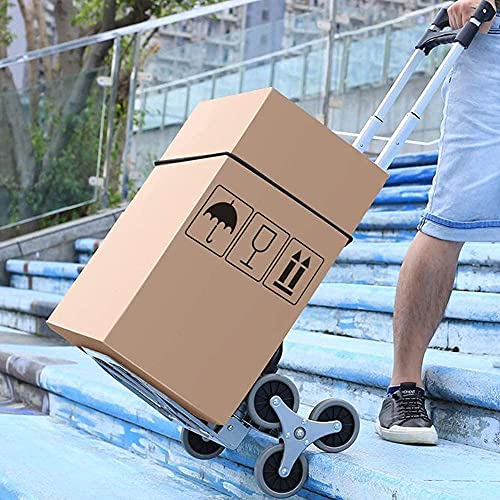 Stair Climbing Cart Portable Folding Hand Truck, 330 LBS Load Capacity Aluminium Trolley with 3-Level Height Adjustable Telescoping Handle, 6 Rubber Wheels & Bungee Cord for Pulling, All Terrain | The Storepaperoomates Retail Market - Fast Affordable Shopping
