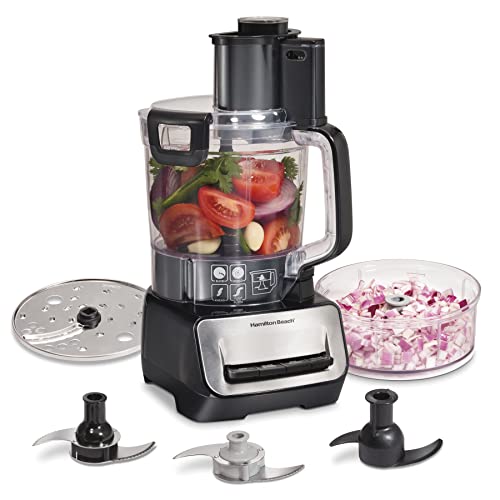 Hamilton Beach Stack & Snap Food Processor and Vegetable Chopper, BPA Free, Stainless Steel Blades, 14 Cup + 4-Cup Mini Bowls, 3-Speed 500 Watt Motor, Black (70585) | The Storepaperoomates Retail Market - Fast Affordable Shopping