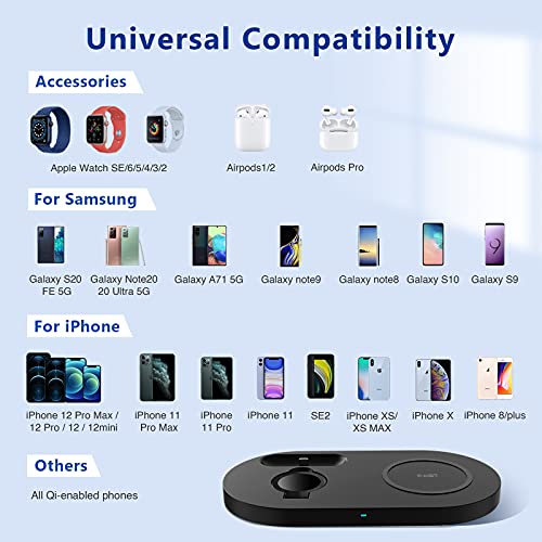 Wireless Charger, Wireless Charging Station Compatible with iPhone 13/12/12 Pro/11/11 Pro Max/XS Max/XR/X /8 Plus/SE, Fast Charging Pad Dock for iWatch 6/5/4/3/2/se, AirPods 1/2 /Pro (with Adapter) | The Storepaperoomates Retail Market - Fast Affordable Shopping
