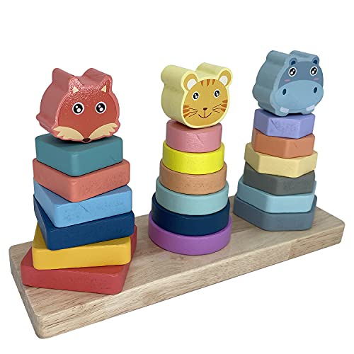 Wooden Sorting Stacking Montessori Toys, Shape Color Recognition Blocks Matching Puzzle, Fine Motor Skill Educational Preschool Learning Board Game Gift for Kids | The Storepaperoomates Retail Market - Fast Affordable Shopping
