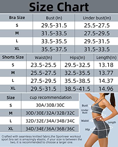Sportneer Workout Sets for Women 2 Piece : Seamless Matching Gym Yoga Sets Padded Sport Bra High Waist Shorts Knitted Fabric (Medium) | The Storepaperoomates Retail Market - Fast Affordable Shopping