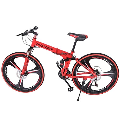 Wishcat 26 Inch Mountain Bikes for Men, Adults Full Suspension Three-Knife Wheel Folding Bike City Commuter Bicycle with 21 Speeds Dual Disc Brakes Non-Slip (Red) | The Storepaperoomates Retail Market - Fast Affordable Shopping