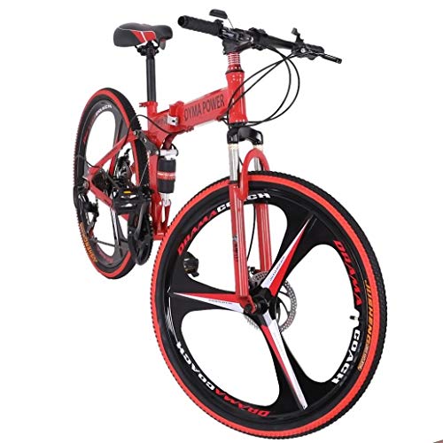 Wishcat 26 Inch Mountain Bikes for Men, Adults Full Suspension Three-Knife Wheel Folding Bike City Commuter Bicycle with 21 Speeds Dual Disc Brakes Non-Slip (Red) | The Storepaperoomates Retail Market - Fast Affordable Shopping