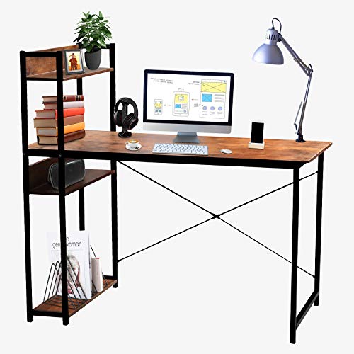 Levoni Computer Home Office Desk 39 inch Writing Study Table with Storage Shelves Study Writing Table with Bookshelves Brown | The Storepaperoomates Retail Market - Fast Affordable Shopping