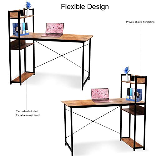 Levoni Computer Home Office Desk 39 inch Writing Study Table with Storage Shelves Study Writing Table with Bookshelves Brown | The Storepaperoomates Retail Market - Fast Affordable Shopping