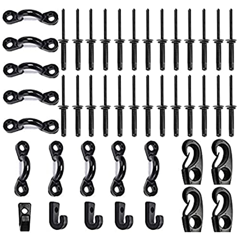 Kayak Pad Eye Kit, Kayak Nylon Bungee Deck Loop with Hooks Clips, Screws, Rivets and Cord End Hooks for Kayaks Canoes Boats (Black) | The Storepaperoomates Retail Market - Fast Affordable Shopping