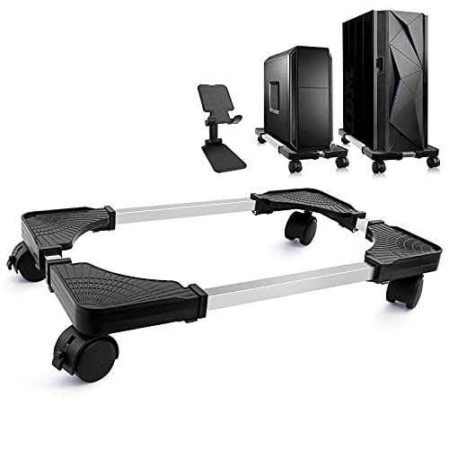Seloom Computer Tower Stand, Desktop Stand, Adjustable Mobile CPU Stand with Rolling Caster wheels, PC Tower Stand Holder for Floor Carpet Gaming PC Case, Fits Home Office Under Desk, Black