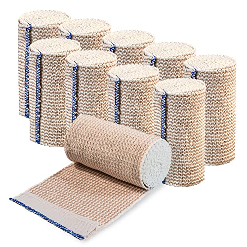 Elastic Bandage Wrap with Self-Closure [Pack of 10] 4 Inch Comfort Athletic Compression Roll, 5 Yards Stretched for Customized Compression on Knee, Ankle, Wrist + Vakly First Aid Kit Guide (4”X10) | The Storepaperoomates Retail Market - Fast Affordable Shopping