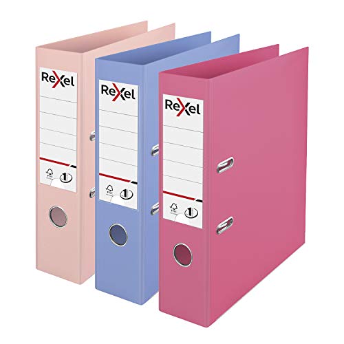 Rexel Pastel Plastic A4 Lever Arch Files, 3 File Folders, Assorted; Pink, Blue & Peach