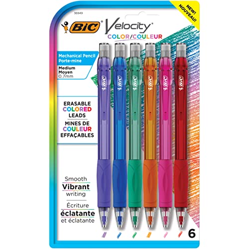 BIC Velocity Mechanical Pencils with Colored Leads, Medium Point (0.7 mm), 6-Count Pack, Perfect for Drawing and Journaling (MV7CP61-AST) | The Storepaperoomates Retail Market - Fast Affordable Shopping