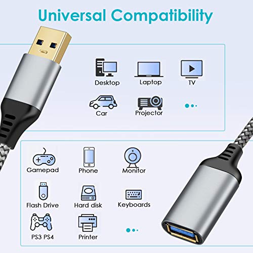 ZMHPJQ 2 Pack 10FT USB Extension Cable USB 3.0 Extension Cord Type A Male to Female Durable Material Fast Data Transfer Compatible with Printer, USB Keyboard, Flash Drive, Hard Drive, Playstation… | The Storepaperoomates Retail Market - Fast Affordable Shopping