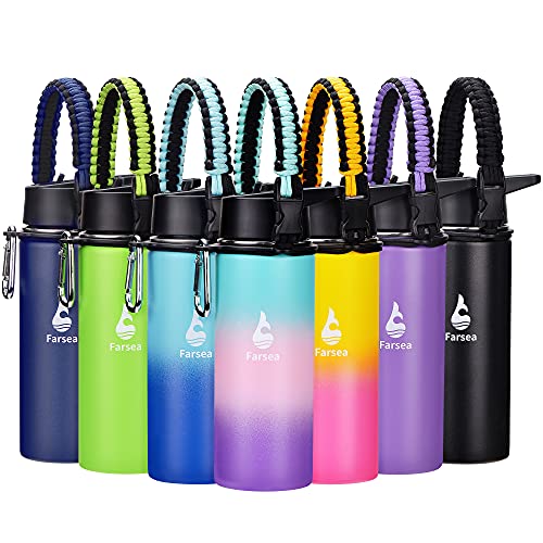 Farsea Insulated Water Bottle with Straw Lid & Spout Lid & Paracord Handle, Stainless Steel Water Bottle Wide Mouth, Double Wall Sweat-Proof BPA-Free, 18 oz, Gradient Mint + Pink + Purple | The Storepaperoomates Retail Market - Fast Affordable Shopping