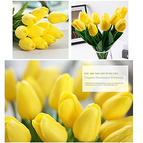 BOMJJOR 20 Heads Tulips Artificial Flowers Real Touch Tulips Silk Artificial Tulips Flower Bouquet for Room Centerpiece Party Wedding Office Garden Home Decor 13.4″ Authentic PU Tulips (Yellow) | The Storepaperoomates Retail Market - Fast Affordable Shopping