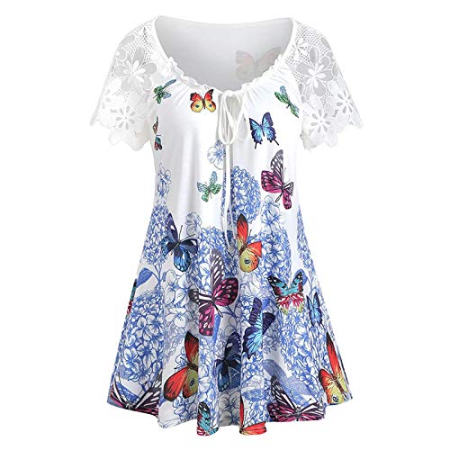 Plus Size Tops for Women, Womens V Neck Lace Tank Top Summer Casual Asymmetrical Butterfly Graphic Shirt Tunic Blouse