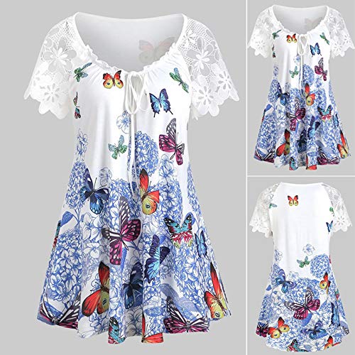 Plus Size Tops for Women, Womens V Neck Lace Tank Top Summer Casual Asymmetrical Butterfly Graphic Shirt Tunic Blouse | The Storepaperoomates Retail Market - Fast Affordable Shopping