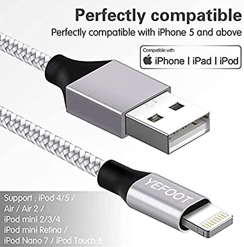 [Apple MFi Certified] 5Pack(3/3/6/6/10FT) iPhone Charger Nylon Braided Fast Charging Lightning Cable Compatible iPhone 14Pro/14/13Pro/13/12Pro/12/11and More-Silver&White | The Storepaperoomates Retail Market - Fast Affordable Shopping