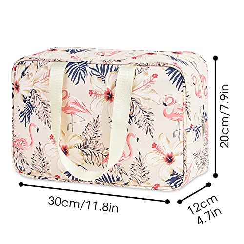 Full Size Toiletry Bag Women Large Cosmetic Bag Travel Makeup Bag Organizer Medicine Bag for Toiletries Essentials Accessories (Large, Brown) (Large, Beige Flamingo) | The Storepaperoomates Retail Market - Fast Affordable Shopping
