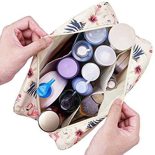 Full Size Toiletry Bag Women Large Cosmetic Bag Travel Makeup Bag Organizer Medicine Bag for Toiletries Essentials Accessories (Large, Brown) (Large, Beige Flamingo) | The Storepaperoomates Retail Market - Fast Affordable Shopping