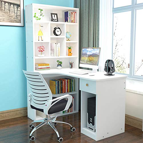 Micozy Computer Desk with Drawer, Storage Shelves, Cabinet, Modern Home Office Desk Computer Table with Monitor Shelf for Studying, Writing, White | The Storepaperoomates Retail Market - Fast Affordable Shopping