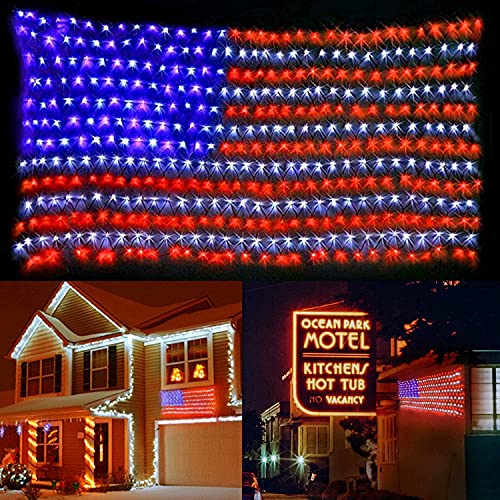 MZD8391 Solar American US Flag Lights [Plug in & Solar 2 Power Way], 420 LEDs Waterproof USA Flag Net Lights, 6.75 FT x 3.53 FT Solar Lights for Garden, 4th of July, Independence Day Decoration | The Storepaperoomates Retail Market - Fast Affordable Shopping