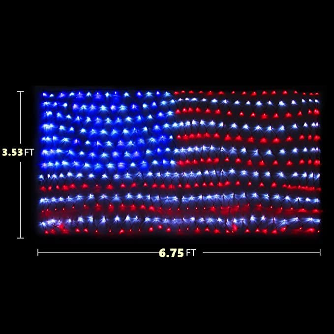 MZD8391 Solar American US Flag Lights [Plug in & Solar 2 Power Way], 420 LEDs Waterproof USA Flag Net Lights, 6.75 FT x 3.53 FT Solar Lights for Garden, 4th of July, Independence Day Decoration | The Storepaperoomates Retail Market - Fast Affordable Shopping