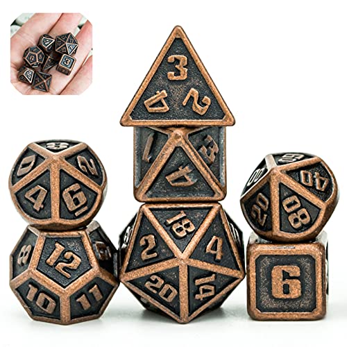UDIXI 18mm Mini Metal DND Dice Set 7-Die Polyhedral RPG Dice for D&D Dungeons and Dragons Role Playing Game. (Copper)