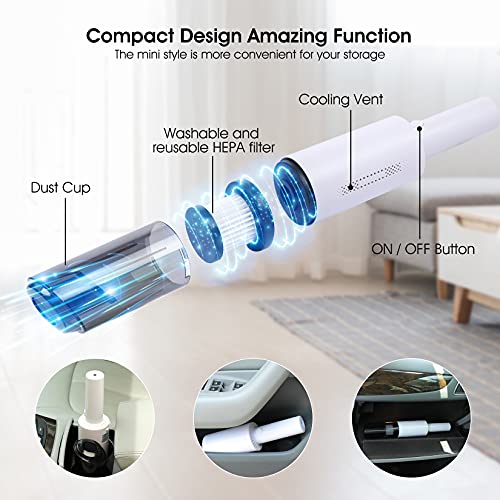 GOMUNLY Handheld Vacuum, Car Vacuum Cordless Rechargeable, 6000PA Mini Vacuum Portable with 4000mA USB Quick Charge Tech and High Power, Waterwashable HEPA Filter | The Storepaperoomates Retail Market - Fast Affordable Shopping