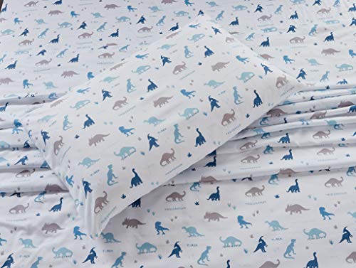 Smart Linen Kids 4 Piece Full Size Bed Sheet Set Includes Flat, Fitted, and Pillowcase, Kids Toddlers Boys Bedding Sheets, Dinosaurs T-rex Stegosaurus Triceratops Blue Green White # T-rex Blue | The Storepaperoomates Retail Market - Fast Affordable Shopping
