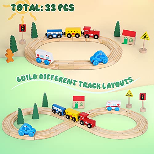 DeXop Wooden Train Set Toys Toddler, 33 Pieces Magnetic Trains Wood Tracks, Train Toy Cars Birthday Gift for 3 4 5 6 Years Old Boys Girls, Wood Train Pack Fits Thomas Brio Melissa and Doug | The Storepaperoomates Retail Market - Fast Affordable Shopping